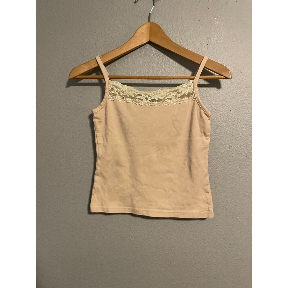 Vintage Paris Angel Womens Camisole Medium Beige Floral Lace Cropped Fairy Y2K